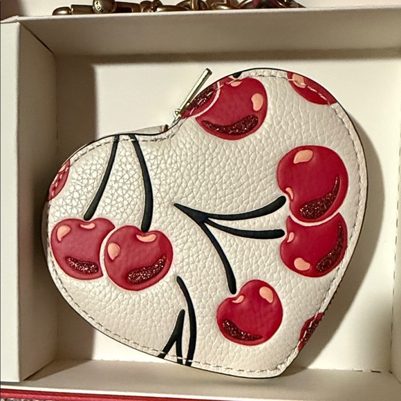 Coach Heart Keychain Wallet in Red and Cream Cherry Print - Picture 2 of 8